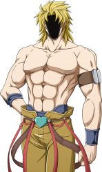 Rule 34 | 1boy, abs, armband, blonde hair, cowboy shot, dio brando, hand on own hip, jojo no kimyou na bouken, male focus, muscular, shaded face, shian (wanderer-1003), topless male, solo, transparent background