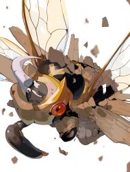 Rule 34 | absurdres, animal focus, bug, cicada, claws, commentary request, creatures (company), ecdysis, game freak, gen 3 pokemon, highres, insect, insect wings, ninjask, nintendo, pokemon, pokemon (creature), red eyes, shedding, shedinja, simple background, white background, wings, yunimaru