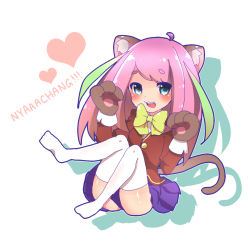 Rule 34 | 10s, 1girl, animal ears, animal hands, bad id, bad pixiv id, cat ears, cat paws, cat tail, commentary request, gloves, hashimoto nyaa, multicolored hair, osomatsu-san, osomatsu (series), paw gloves, pink hair, solo, streaked hair, tail