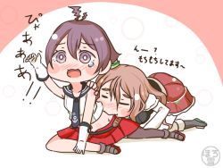 Rule 34 | 10s, 2girls, artist request, biting, blush, blush stickers, commentary request, hair between eyes, horoyuki (gumizoku), kantai collection, multiple girls, one-hour drawing challenge, open mouth, pola (kancolle), pun, sakawa (kancolle), tears, translation request