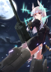 Rule 34 | 1girl, animal ears, antennae, bad id, bad pixiv id, breasts, glasses, gloves, head wings, heidimarie w. schnaufer, hirschgeweih antennas, large breasts, military, military uniform, moon, night, panties, red eyes, rulu (blank), solo, strike witches, striker unit, tail, underwear, uniform, white hair, wings, world witches series