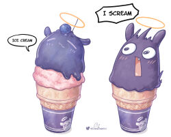 Rule 34 | @ @, blueberry, dessert, english text, fang, food, food focus, fruit, halo, hololive, hololive english, ice cream, ice cream cone, monja (monja0521), no humans, octopus, open mouth, pun, speech bubble, surprised, takodachi (ninomae ina&#039;nis), virtual youtuber, wide-eyed