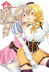 Rule 34 | 10s, 2girls, bad deviantart id, bad id, blonde hair, breast press, breasts, corset, crossover, drill hair, gloves, imminent kiss, iron princess ymir, large breasts, mahou shoujo madoka magica, mahou shoujo madoka magica (anime), miss nips, missnips, multiple girls, open mouth, queen&#039;s blade, thighhighs, tomoe mami, transparent background, white legwear, yellow eyes, ymir (queen&#039;s blade), ymir (queen's blade), yuri, zettai ryouiki
