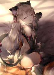 Rule 34 | 1boy, 1girl, animal ears, animal hands, ass, bare shoulders, bell, black leotard, black thighhighs, blush, breasts, cat ears, cat tail, censored, commentary request, elbow gloves, fake animal ears, fake tail, fate (series), from behind, fur collar, fur trim, gloves, hair bell, hair ornament, hair ribbon, hand up, hetero, highres, illyasviel von einzbern, illyasviel von einzbern (beast style), indoors, jingle bell, leotard, long hair, looking at viewer, mosaic censoring, official alternate costume, open mouth, paw gloves, paw shoes, penis, red eyes, red ribbon, reverse cowgirl position, ribbon, sex, sex from behind, shoes, small breasts, solo focus, straddling, sugiyuu, sweat, tail, tail ornament, tail ribbon, thighhighs, vaginal