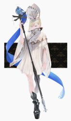 Rule 34 | 1girl, armor, armored boots, blonde hair, blue eyes, boots, colored eyelashes, covered mouth, full body, hat, high collar, highres, original, robe, scepter, solo, sousou (sousouworks), standing, swept bangs, white hat