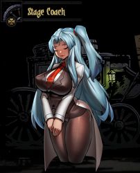 Rule 34 | 1girl, angela (project moon), blue hair, breasts, darkest dungeon, closed eyes, formal, lab coat, large breasts, lobotomy corporation, long hair, necktie, niur, project moon, smile, solo, standing, suit, thick thighs, thighs