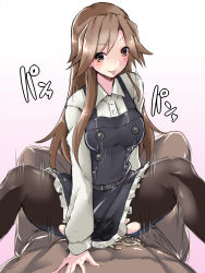 Rule 34 | 10s, 1girl, arashio (kancolle), brown eyes, brown hair, clothed sex, commentary request, cowgirl position, cum, cum on body, cum on lower body, dress, dress shirt, girl on top, highres, kantai collection, maron (kagamikunn), open mouth, pantyhose, pinafore dress, remodel (kantai collection), sex, shirt, sketch, sleeveless dress, smile, solo focus, spread legs, straddling, text focus, tongue, tongue out, torn clothes, torn legwear