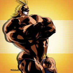 Rule 34 | 10s, 1boy, all might, bara, blonde hair, boku no hero academia, crossed arms, dizdoodz, grin, happy, large penis, male focus, muscular, penis, pubic hair, shaded face, short hair, smile, solo, standing, teeth, underwear, yagi toshinori