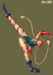 Rule 34 | beret, blonde hair, braid, cammy white, camouflage, capcom, full body, grey background, hat, kicking, leotard, long hair, red hat, ryu (ryu&#039;s form site), simple background, solo, spread legs, street fighter, twin braids, very long hair