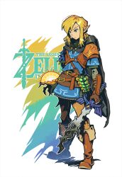 Rule 34 | 1boy, 9twoeight, absurdres, angry, belt, blonde hair, blue eyes, blue tunic, broken, broken sword, broken weapon, cape, champion&#039;s tunic (zelda), english text, fingerless gloves, gloves, highres, hood, hooded cape, left-handed, link, male focus, master sword, nintendo, pointy ears, short hair, simple background, solo, sword, the legend of zelda, the legend of zelda: tears of the kingdom, tunic, weapon