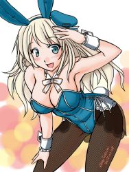 Rule 34 | 10s, 1girl, adapted costume, animal ears, atago (kancolle), blonde hair, bow, bowtie, breasts, cleavage, detached collar, fake animal ears, fishnet pantyhose, fishnets, hat, kantai collection, long hair, pantyhose, playboy bunny, rabbit ears, rabbit tail, tail, tatsumi ray, wrist cuffs
