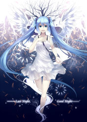 Rule 34 | 1girl, bad id, bad pixiv id, blue eyes, blue hair, dress, hatsune miku, last night good night (vocaloid), long hair, lyodi, matching hair/eyes, solo, twintails, vocaloid, wings