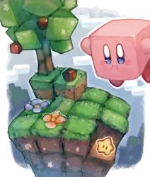 Rule 34 | apple, commentary request, day, floating, flower, food, fruit, grass, kirby, kirby (series), minecraft, nintendo, no humans, outdoors, shiburingaru, star (symbol), tree