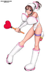 Rule 34 | 1girl, blue eyes, boots, brown hair, female focus, full body, heart, leotard, pinup (style), ponytail, ryu (ryu&#039;s form site), shoes, simple background, solo, wand, white background