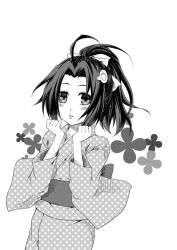 Rule 34 | 1girl, araragi tsukihi, greyscale, japanese clothes, kimono, kouji (campus life), monochrome, monogatari (series), short hair, solo