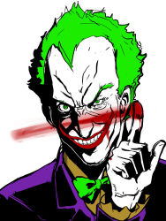 Rule 34 | 1boy, batman (series), blood, bow, bowtie, butcha-u, clown, dc comics, green hair, grin, makeup, male focus, smile, solo, the joker