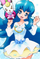 Rule 34 | &gt; &lt;, 10s, 1girl, :d, blue eyes, blue hair, bow, closed eyes, happinesscharge precure!, long hair, looking at viewer, open mouth, precure, ribbon (happinesscharge precure!), ryuuta (cure ryuuta), shirayuki hime, skirt, smile