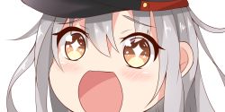 Rule 34 | + +, 10s, 1girl, blush, brown eyes, chibi, gangut (kancolle), grey hair, hat, kantai collection, long hair, military, military hat, military uniform, nahaki, no nose, open mouth, portrait, simple background, solo, symbol-shaped pupils, uniform, white background