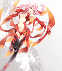 Rule 34 | 10s, 1girl, breasts, center opening, cleavage, detached sleeves, fingerless gloves, gloves, guilty crown, kuroemon, long hair, outstretched hand, pink hair, red eyes, solo, thigh gap, thighhighs, yuzuriha inori