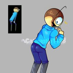 Rule 34 | ass, blue pants, blue pupils, blue shirt, dave (moldygh), friday night funkin&#039;, from behind, highres, looking back, open mouth, pants, shirt, solo, surprised, tagme