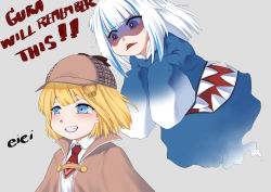 Rule 34 | absurdres, among us, animal costume, animal hood, blonde hair, blue eyes, blue hair, blunt bangs, english text, fins, fish tail, gawr gura, gawr gura (1st costume), ghost, hair ornament, hat, highres, hololive, hololive english, hood, kawanmushi, long sleeves, medium hair, multicolored hair, multiple girls, necktie, open mouth, plaid, red neckwear, shaded face, shark costume, shark girl, shark hood, shark tail, sharp teeth, shirt, silver hair, skirt, sleeves past wrists, streaked hair, tail, teeth, two side up, virtual youtuber, watson amelia, watson amelia (1st costume), white shirt, wide sleeves