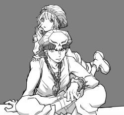 Rule 34 | 1boy, 1girl, beanie, bell, bitou daisukenojou, bitou raimu, bracelet, brother and sister, hand on another&#039;s shoulder, hat, jewelry, long sleeves, necklace, pants, shirt, siblings, skull necklace, skull print, sleeveless, sleeveless shirt, subarashiki kono sekai