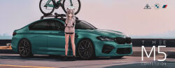 Rule 34 | 1girl, absurdres, animal ear fluff, animal ears, bicycle, black footwear, black shorts, blue archive, blue eyes, bmw, bmw m5, can, car, cross hair ornament, day, dolphin shorts, drink, drink can, grey hair, hair ornament, halo, highres, holding, holding can, holding drink, jacket, logo, long sleeves, looking at viewer, medium hair, motor vehicle, nougat (73r1r1), outdoors, road, shiroko (blue archive), shoes, short shorts, shorts, sneakers, soda can, solo, sports car, standing, vehicle focus, vehicle name, white jacket, wide shot, wolf ears