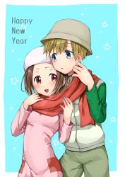 1boy 1girl absurdres blue_eyes digimon hat highres scarf takaishi_takeru yagami_hikari