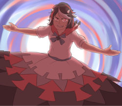 Rule 34 | 1girl, black hair, dress, grin, horns, kijin seija, mefomefo, multicolored hair, outstretched arms, red eyes, short hair, smile, spread arms, touhou