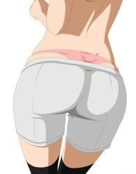 Rule 34 | artist request, ass, ass focus, black legwear, from behind, haruno sakura, naruto (series), naruto shippuuden, panties, pink panties, shorts, simple background, solo, solo focus, thong, topless, underwear, whale tail (clothing), white shorts