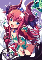 Rule 34 | 1girl, armor, bare shoulders, black thighhighs, blue eyes, blush, bow, breasts, cape, cleavage, curled horns, dragon horns, elizabeth bathory (brave) (fate), elizabeth bathory (fate), fate/extra, fate/extra ccc, fate (series), hair between eyes, highres, horns, long hair, long sleeves, open mouth, pink hair, pointy ears, purple bow, red armor, shoulder armor, slime (creature), slime (substance), small breasts, solo, sword, thighhighs, topless, ugume, weapon, white cape