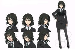 Rule 34 | 10s, black hair, brown eyes, character sheet, infinite stratos, long hair, official art, open mouth, orimura chifuyu, pantyhose