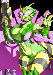 Rule 34 | 1girl, beast wars, breasts, cleavage, gender request, genderswap, highres, lips, mad-project, thick thighs, thighs, transformers, waspinator, weapon, wings