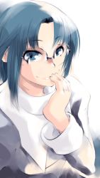Rule 34 | 00s, 1girl, blue eyes, blue hair, ciel (tsukihime), fingers to mouth, forehead, glasses, matching hair/eyes, mike156, short hair, sketch, smile, solo, tsukihime
