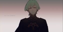 1boy amenohi armor black_armor byleth_(fire_emblem) byleth_(male)_(fire_emblem) closed_mouth commentary english_commentary fire_emblem fire_emblem:_three_houses green_eyes green_hair highres light_frown looking_at_viewer male_focus nintendo short_hair solo upper_body watermark web_address