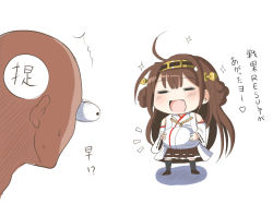 Rule 34 | 10s, 1girl, breasts, brown hair, deego (omochi bazooka), detached sleeves, closed eyes, fang, hair ornament, hairband, japanese clothes, kantai collection, kongou (kancolle), long hair, miko, open mouth, pregnant
