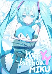 Rule 34 | 1girl, absurdres, aqua eyes, aqua hair, dated, detached sleeves, happy birthday, hatsune miku, highres, smile, solo, sora (men0105), twintails, vocaloid