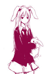 Rule 34 | 1girl, :&lt;, animal ears, rabbit, rabbit ears, female focus, monochrome, red theme, reisen udongein inaba, sketch, solo, touhou