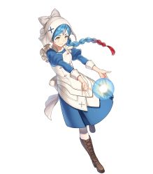 Rule 34 | 1girl, blue dress, blue hair, bonnet, boots, braid, brown footwear, closed mouth, dress, female focus, fire emblem, fire emblem fates, fire emblem heroes, full body, gradient hair, highres, knee boots, kousei horiguchi, lilith (fire emblem), long hair, long sleeves, multicolored hair, nintendo, official art, pale skin, pantyhose, puffy sleeves, red hair, single braid, slit pupils, solo, transparent background, white pantyhose, yellow eyes
