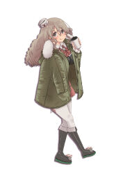 Rule 34 | 1girl, absurdres, black footwear, bodice, boots, cup, disposable cup, frilled skirt, frills, green jacket, grey eyes, grey hair, hat, highres, holding, holding cup, jacket, kantai collection, licking lips, long sleeves, mini hat, miniskirt, mizunototori, open clothes, open jacket, pola (kancolle), red skirt, shirt, skirt, smile, solo, standing, thick eyebrows, thighhighs, tongue, tongue out, wavy hair, white shirt, white thighhighs