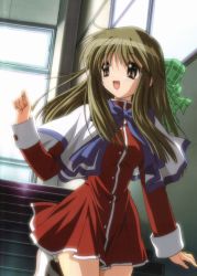 Rule 34 | 1girl, brown eyes, brown hair, ikeda kazumi, kanon, kurata sayuri, long hair, red skirt, school uniform, skirt, solo, waving