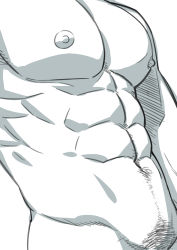 Rule 34 | 1boy, abs, bara, close-up, completely nude, greyscale, head out of frame, highres, koji (wildlhz), large pectorals, male focus, monochrome, muscular, muscular male, navel, navel hair, nipples, nude, original, pectoral focus, pectorals, short hair, solo, stomach