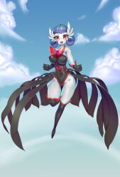 Rule 34 | 1girl, above clouds, absurdres, adapted costume, alternate color, alternate costume, bare shoulders, black gloves, black headband, black skirt, black thighhighs, blue hair, blue sky, blush, bob cut, breasts, cameltoe, cleft of venus, clenched hands, cloud, collarbone, colored skin, covered erect nipples, covered navel, creatures (company), day, female focus, floating, full body, game freak, gardevoir, gen 3 pokemon, gloves, gluteal fold, hands up, happy, headband, highres, hitmanatee, knees together feet apart, large breasts, leg up, light blush, looking at viewer, mega gardevoir, mega pokemon, midair, nintendo, open mouth, outdoors, over-kneehighs, poke ball symbol, pokemon, pokemon (creature), red eyes, red trim, shiny pokemon, short hair, showgirl skirt, skin tight, skirt, sky, smile, solo, teeth, thighhighs, thighs, transparent, white skin, wide hips
