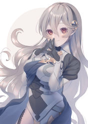 Rule 34 | 1girl, absurdres, armor, breasts, cape, corrin (female) (fire emblem), corrin (fire emblem), fire emblem, fire emblem fates, gloves, grey hair, hairband, highres, kita 282, long hair, looking at viewer, medium breasts, nintendo, red eyes, solo, upper body