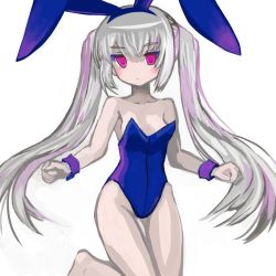 Rule 34 | 1girl, animal ears, fake animal ears, multicolored hair, pink eyes, playboy bunny, tagme, twintails, white background, yomitim