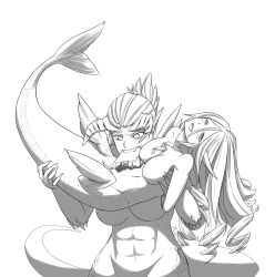 Rule 34 | 10s, 2girls, :d, abs, absurdres, arms behind back, bad deviantart id, bad id, breasts, claws, crossover, drill hair, eating, fins, greyscale, guro, head fins, highres, horns, less, long hair, meme, mermaid, meroune lorelei, monochrome, monster girl, monster musume no iru nichijou, multiple girls, navel, no nipples, nude, open mouth, out-of-frame censoring, scales, sketch, smile, spikes, tail, tarrasque, very long hair