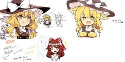 Rule 34 | &gt;:(, &gt;:), 4girls, alice margatroid, alternate costume, animal ears, animal hands, apron, blonde hair, bloomers, blue eyes, blush, blush stickers, book, bow, braid, brown hair, cat ears, collaboration, d:, d:&lt;, dropping, enmaided, fang, frown, gloves, hair bow, hairband, hakurei reimu, hat, highres, kemonomimi mode, large bow, lolita hairband, long hair, looking at viewer, maid, maid apron, maid headdress, mob cap, mukennokane, multiple girls, multiple persona, open mouth, patchouli knowledge, paw gloves, paw pose, purple eyes, purple hair, red eyes, riza dxun, shanghai doll, short hair, side braid, single braid, socks, star (symbol), surprised, sweat, touhou, tray, tripping, underwear, v, v-shaped eyebrows, wavy hair, wavy mouth, whiskers, witch hat, yellow eyes, yururi nano, ze (phrase)