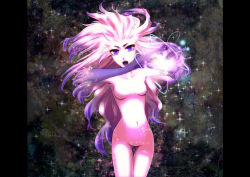 Rule 34 | 1990s (style), 1girl, breasts, colored skin, female focus, final fantasy, final fantasy vi, flat chest, gradient hair, long hair, magic, miasma vysage, multicolored hair, no nipples, nude, open mouth, pink hair, pink skin, purple eyes, purple hair, purple skin, skyclad, solo, tina branford, trance terra branford, very long hair
