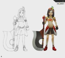 Rule 34 | 00s, axe, bandana, bike shorts, breasts, brown hair, cleavage, feathers, final fantasy, final fantasy ix, gloves, hat, lani (ff9), midriff, red eyes, shoes, sketch, strapless, tube top, weapon