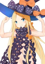 Rule 34 | 1girl, abigail williams (fate), abigail williams (second ascension) (fate), absurdres, arms up, black bow, black hat, blonde hair, blue eyes, blush, bow, closed mouth, commentary request, fate/grand order, fate (series), forehead, hat, hat bow, head tilt, highres, long hair, looking at viewer, navel, nude, orange bow, parted bangs, polka dot, polka dot bow, revealing clothes, smile, solo, very long hair, witch hat, yukaa